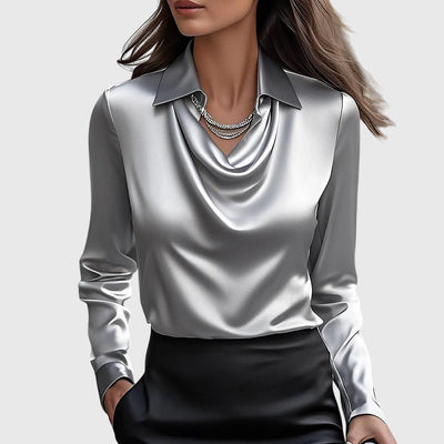 Sylvie™ | Blouse with Luxurious Shine & Pleated Neckline