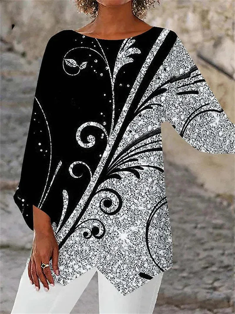 Sienna Rose™ | Printed Long-Sleeve Crew Neck Shirt