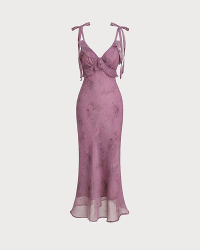 Rya™ | Elegant Floral Ruffle Tie Strap Midi Dress