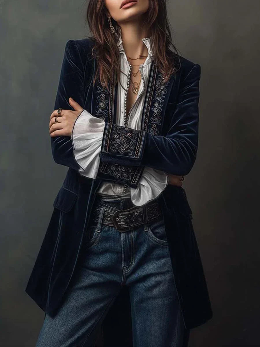 Lavinia™ | Elegant Velvet Jacket with Refined Embroidery
