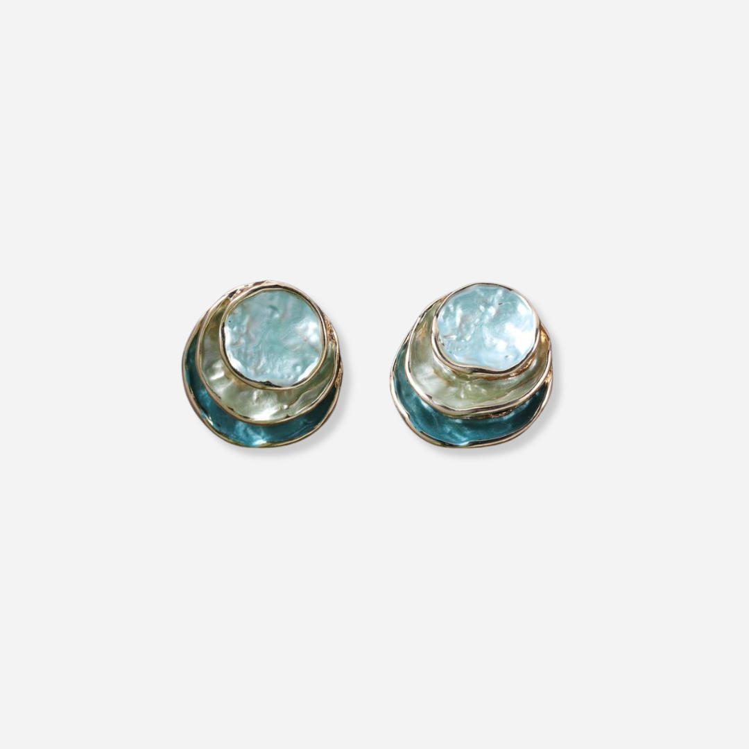 Ocean hand-painted multilayer round earrings
