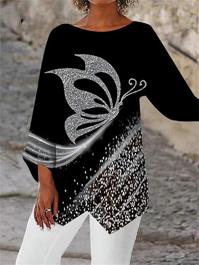 Sienna Rose™ | Printed Long-Sleeve Crew Neck Shirt