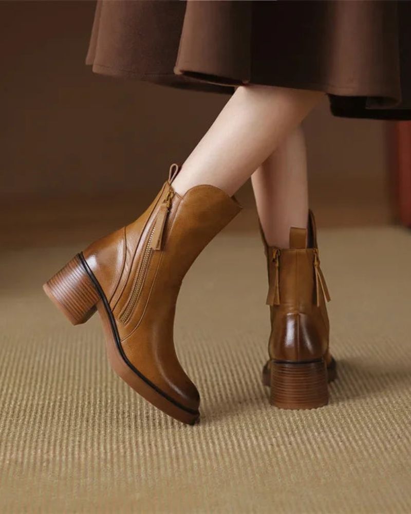 Garciel™ | Black Leather Ankle Boots with Comfortable Heel