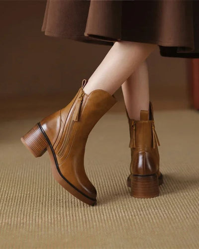 Garciel™ | Black Leather Ankle Boots with Comfortable Heel