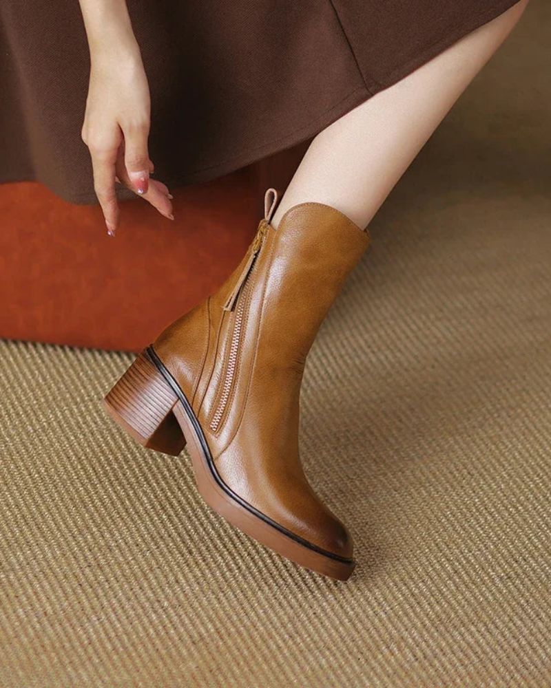 Garciel™ | Black Leather Ankle Boots with Comfortable Heel
