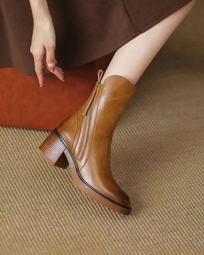 Garciel™ | Black Leather Ankle Boots with Comfortable Heel
