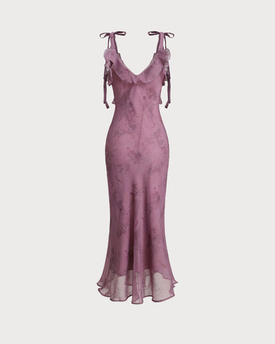 Rya™ | Elegant Floral Ruffle Tie Strap Midi Dress
