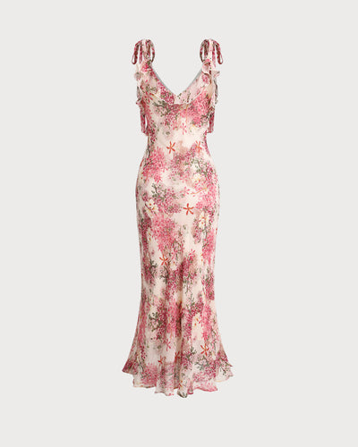 Rya™ | Elegant Floral Ruffle Tie Strap Midi Dress