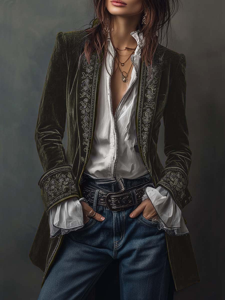 Lavinia™ | Elegant Velvet Jacket with Refined Embroidery