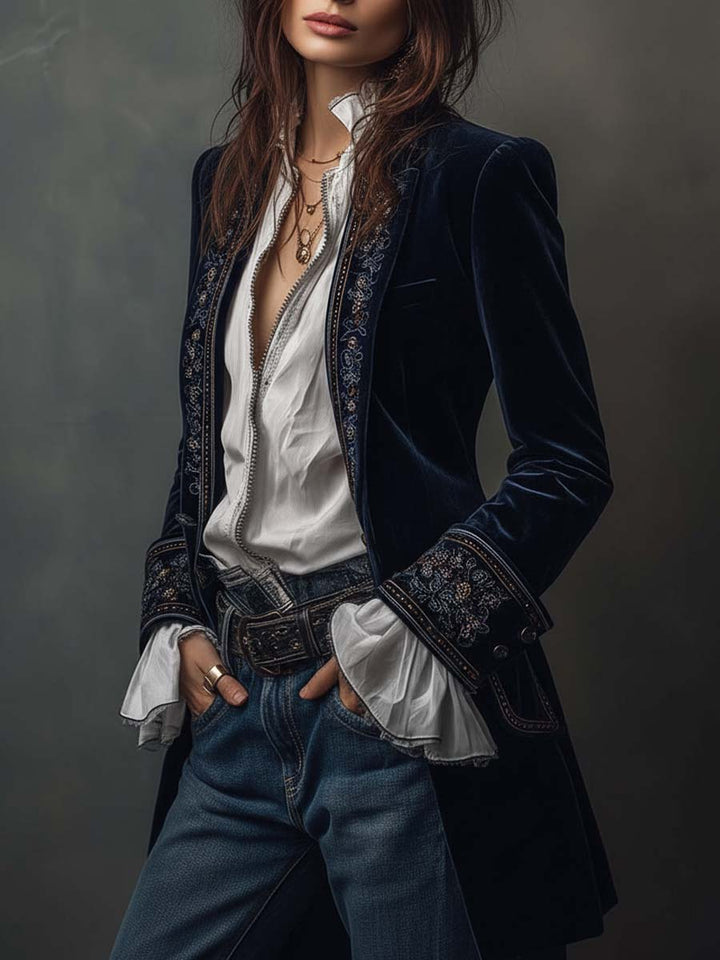 Lavinia™ | Elegant Velvet Jacket with Refined Embroidery