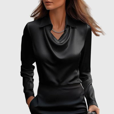 Sylvie™ | Blouse with Luxurious Shine & Pleated Neckline