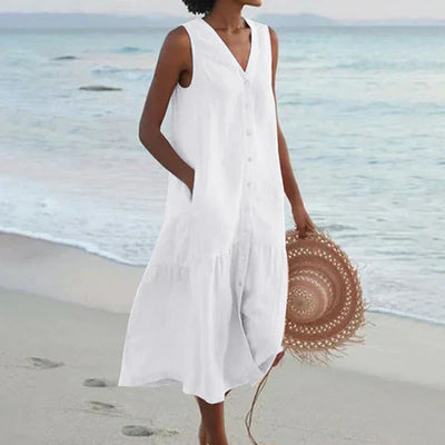 Naya™ | Sleeveless Elegant Shirt Dress with V-Neck