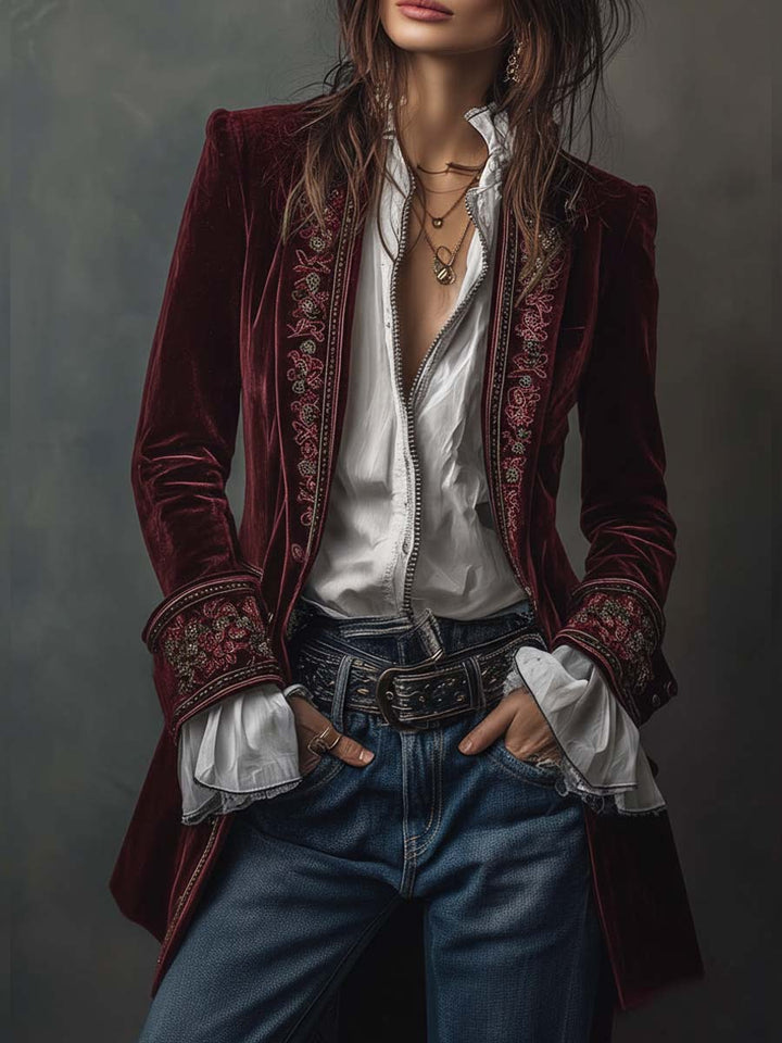 Lavinia™ | Elegant Velvet Jacket with Refined Embroidery