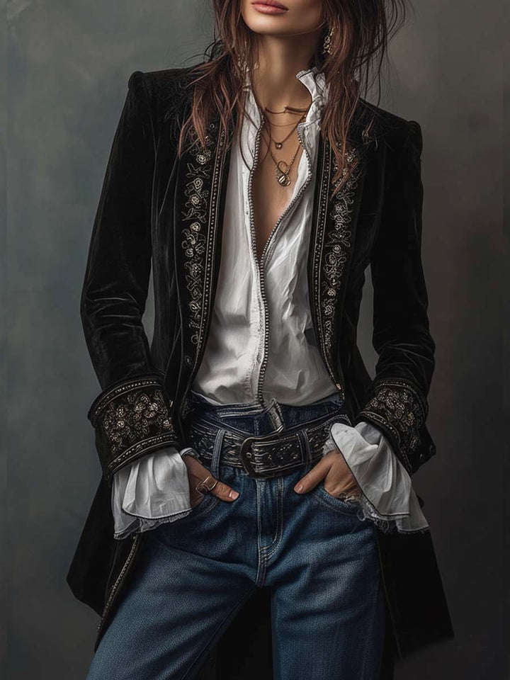 Lavinia™ | Elegant Velvet Jacket with Refined Embroidery