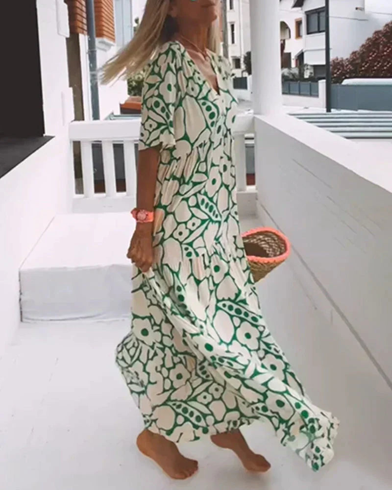 Christine™ | Long Summer Dress with Flowing Cut & Elegant Graphic Pattern