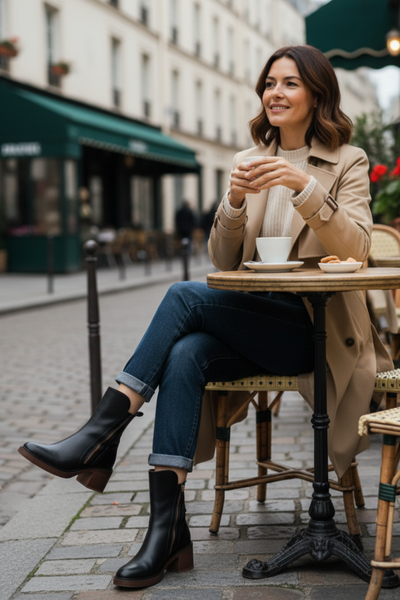 Garciel™ | Black Leather Ankle Boots with Comfortable Heel