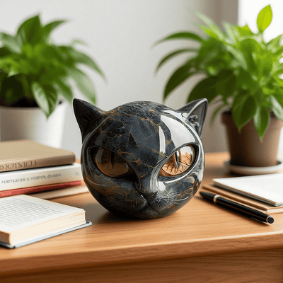 Sculpture of Mysterious Black Cat Head