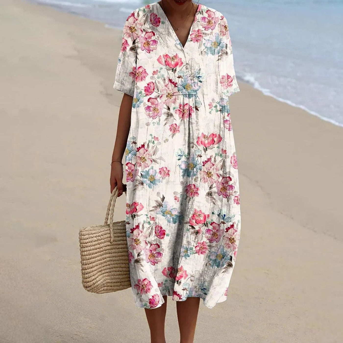 Florine™ | Retro Floral Linen Dress