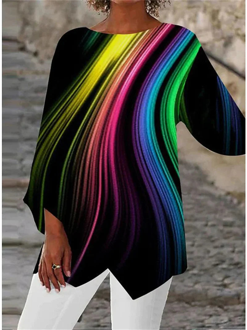 Sienna Rose™ | Printed Long-Sleeve Crew Neck Shirt