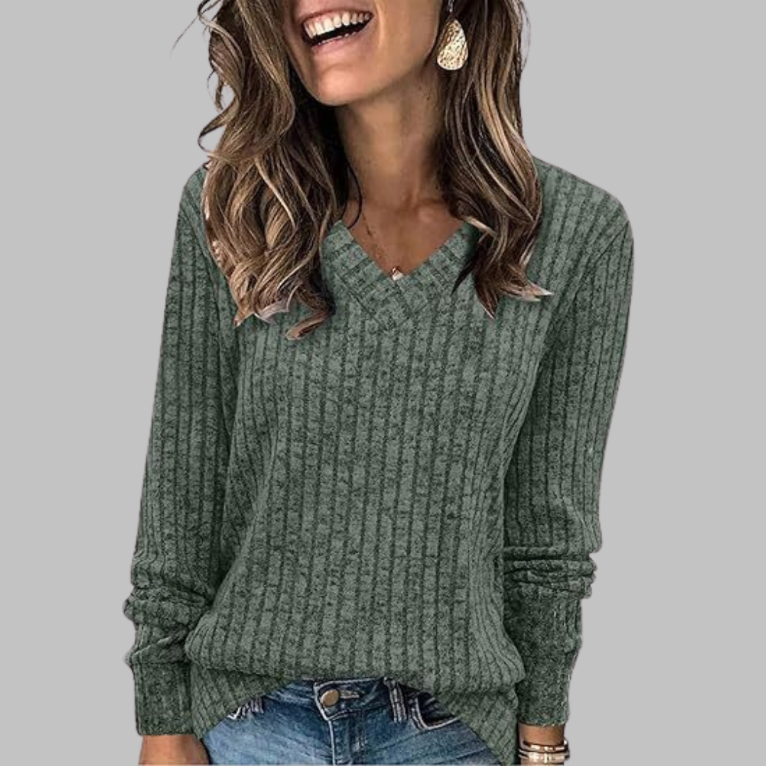 Rivva™ | Comfy V-Neck Long Sleeve Top