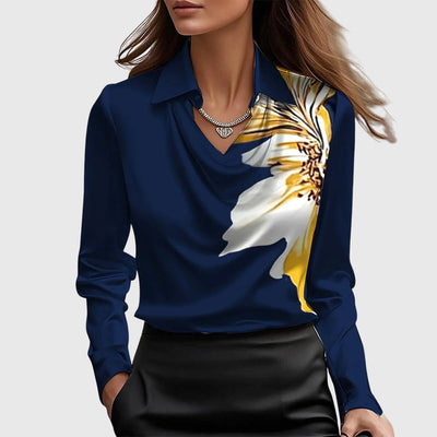 Sylvie™ | Blouse with Luxurious Shine & Pleated Neckline