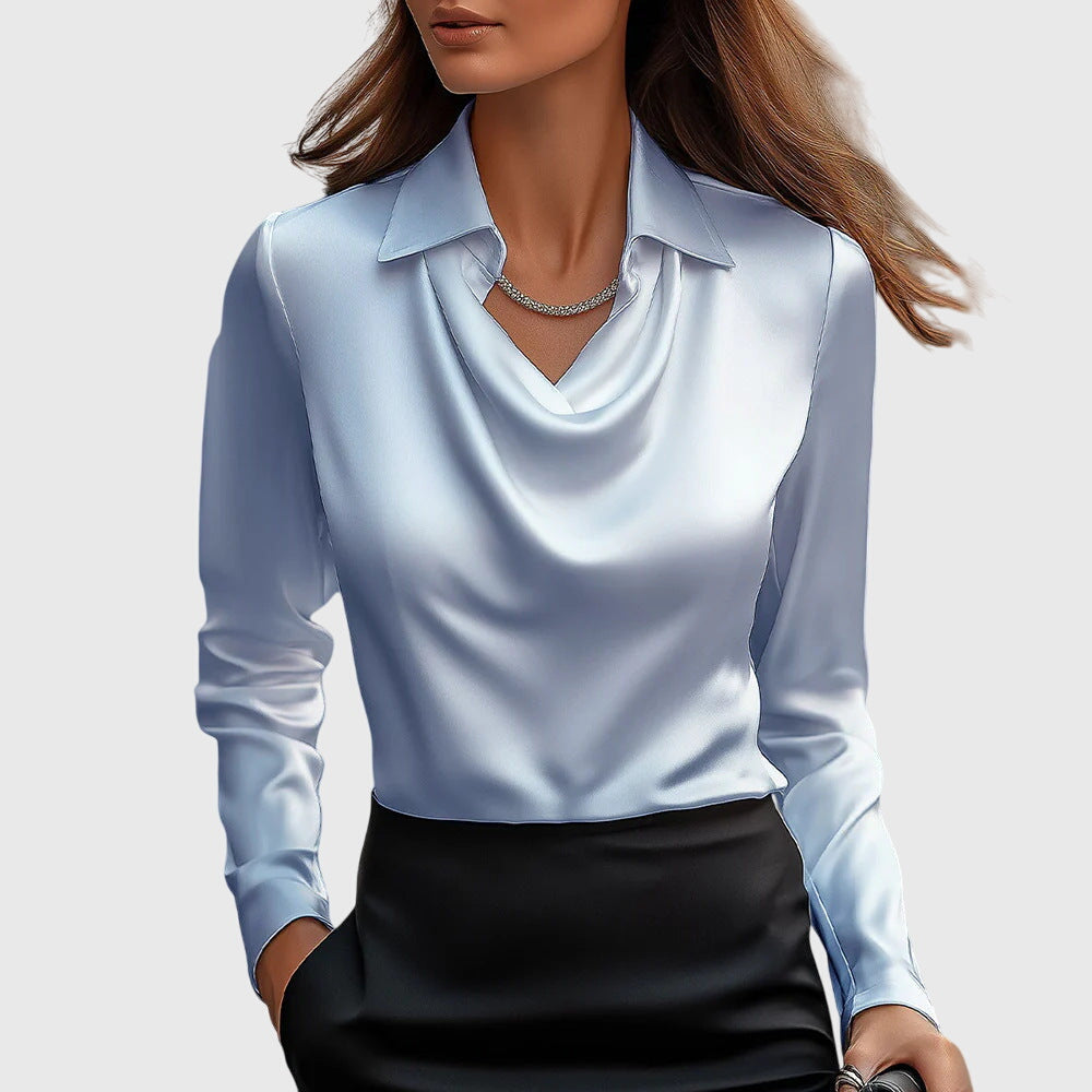Sylvie™ | Blouse with Luxurious Shine & Pleated Neckline