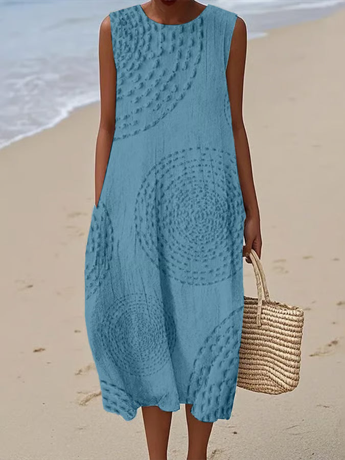 Elise™ | Sleeveless Long Dress with Textured Pattern