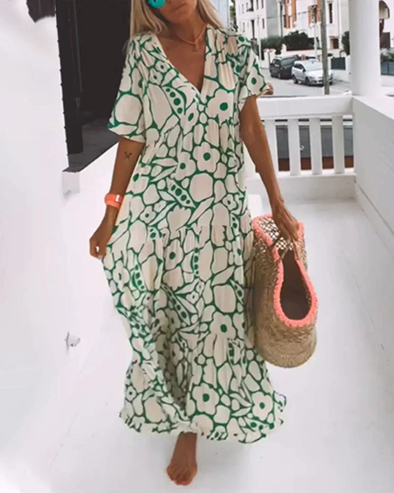 Christine™ | Long Summer Dress with Flowing Cut & Elegant Graphic Pattern