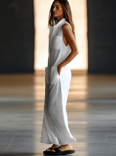 Zina™ | White Retro Loose Casual Jumpsuit