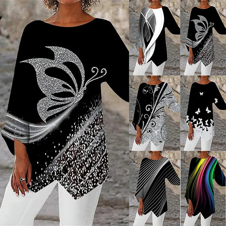 Sienna Rose™ | Printed Long-Sleeve Crew Neck Shirt