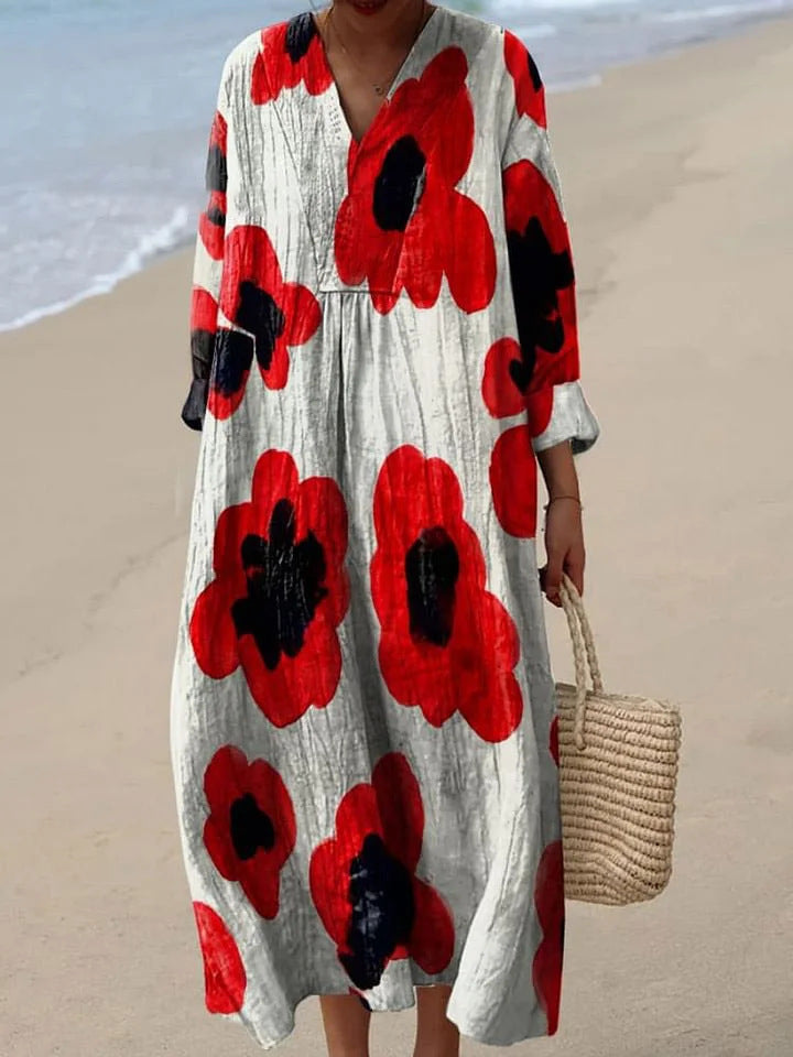 Alba™ | Long dress with red flowers