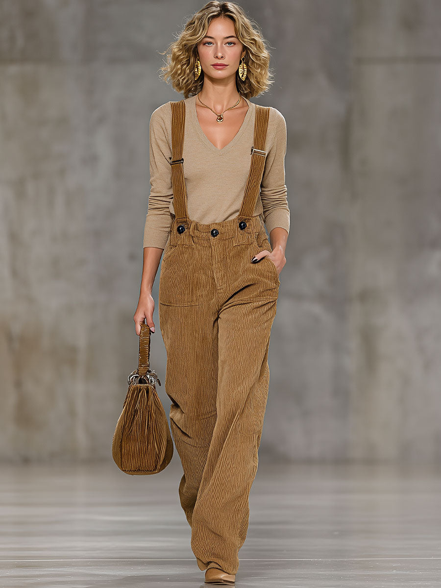 Zani™ | Casual & Fashionable Light Brown Corduroy Overall