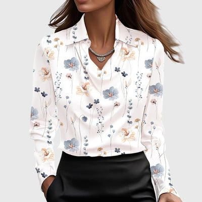 Sylvie™ | Blouse with Luxurious Shine & Pleated Neckline