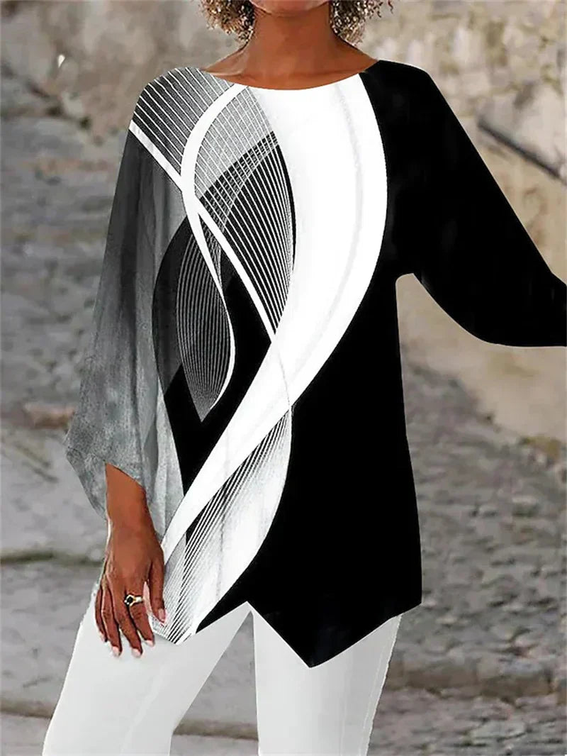 Sienna Rose™ | Printed Long-Sleeve Crew Neck Shirt