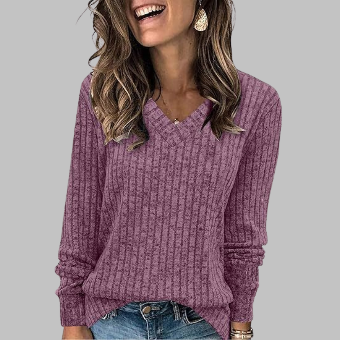 Rivva™ | Comfy V-Neck Long Sleeve Top