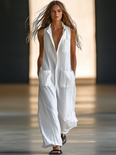 Zina™ | White Retro Loose Casual Jumpsuit