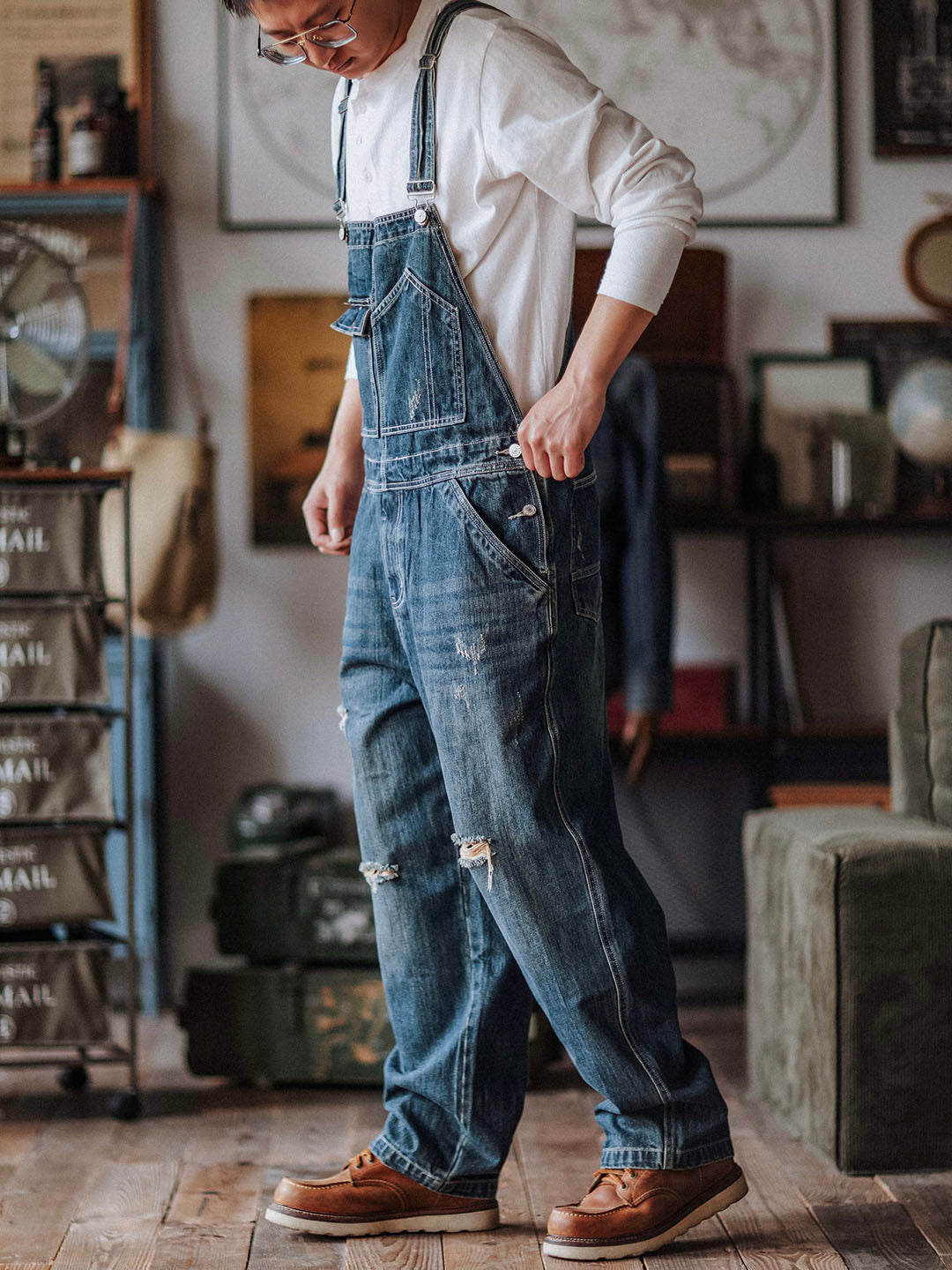 Denim Dungarees in a Used Look for Men