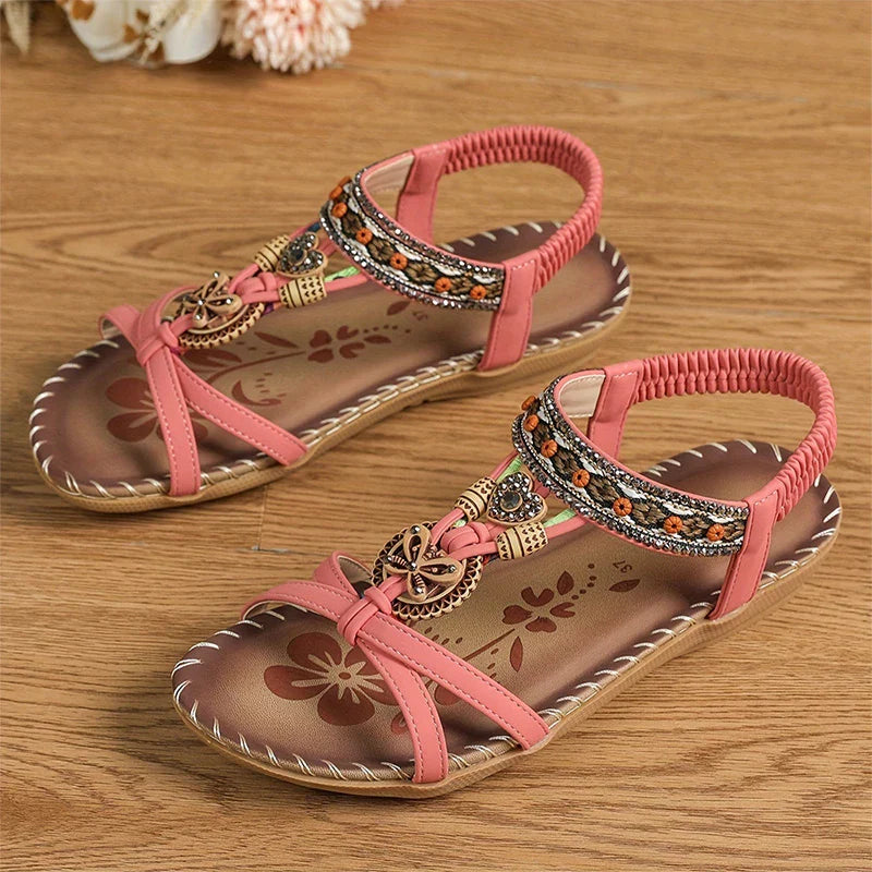 Collela™ | Elegant Sandals Decorated with Flowers & a Butterfly in Rhinestones
