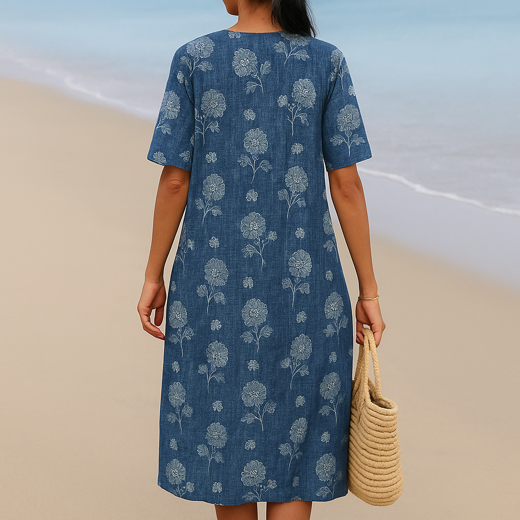 Alma™ | Indigo Blue Dress with Flowers