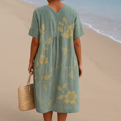 Olivia™ | Blue-gray dress with floral embroidery