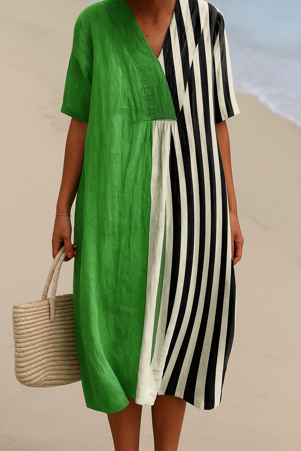 Iris™ | Bright Green Dress with Black Stripes