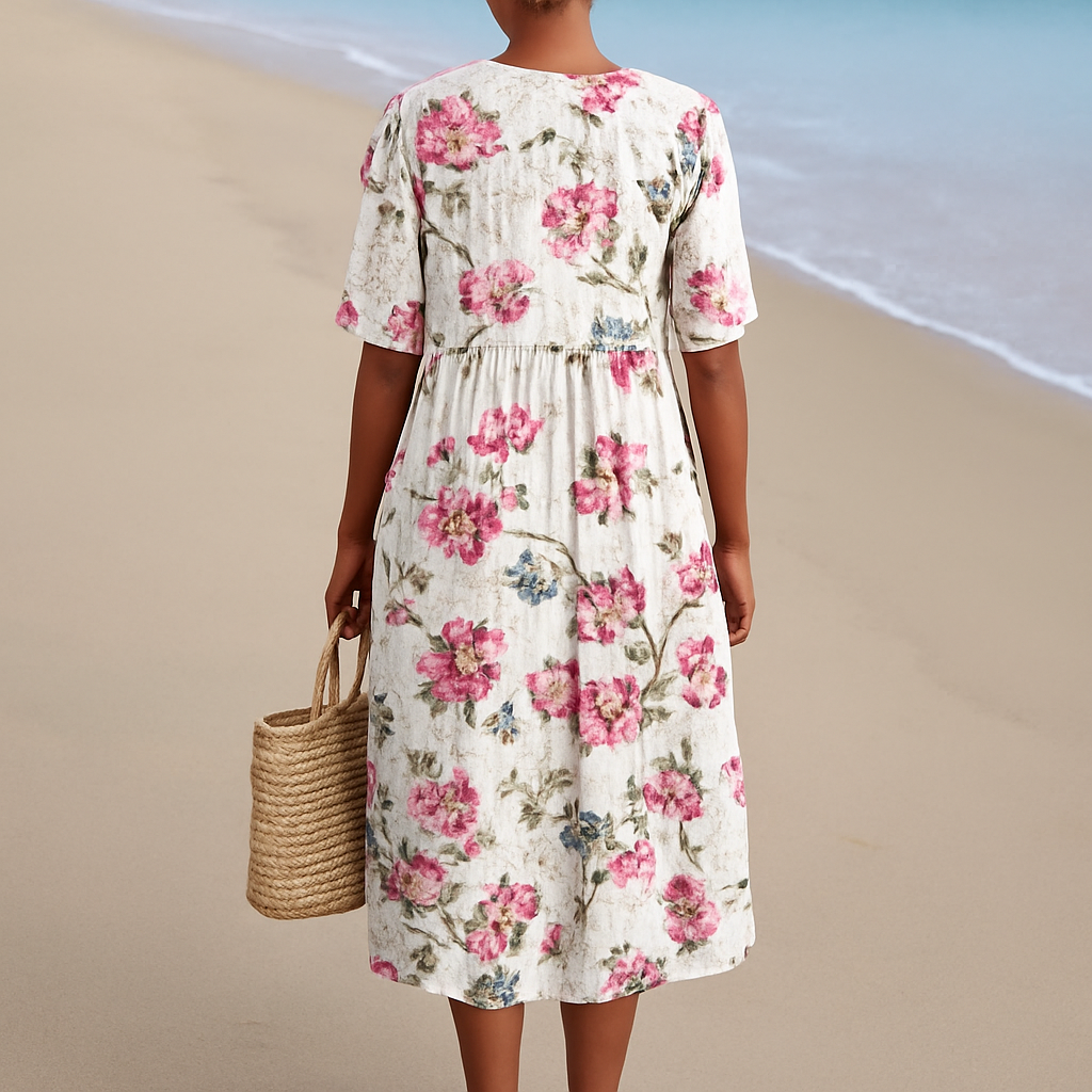 Florine™ | Retro Floral Linen Dress
