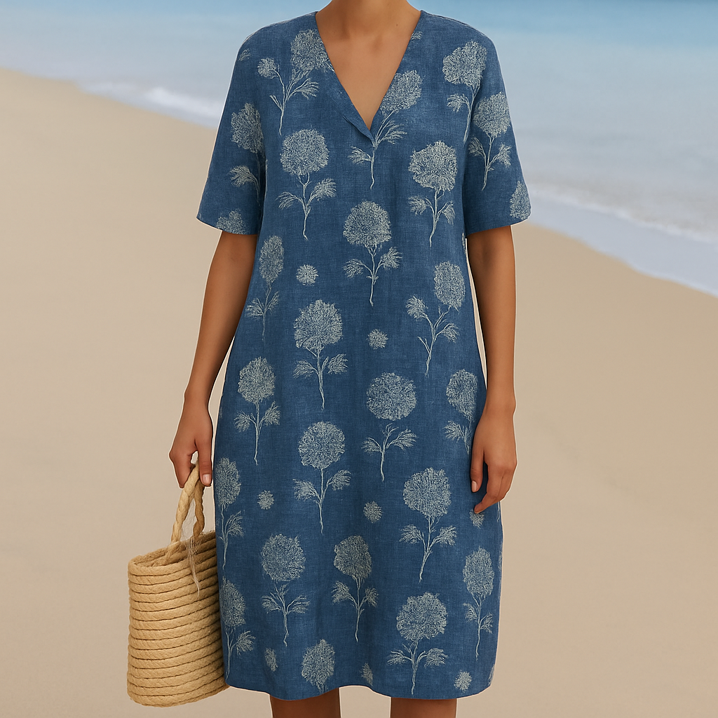 Alma™ | Indigo Blue Dress with Flowers