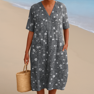 Dalia™ | Dark Gray Dress with White Flowers
