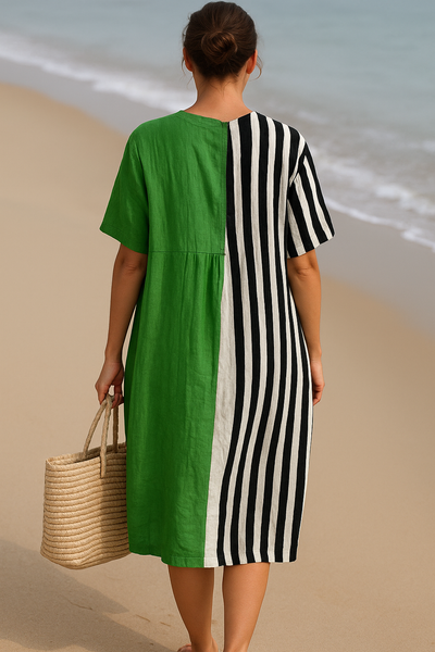 Iris™ | Bright Green Dress with Black Stripes