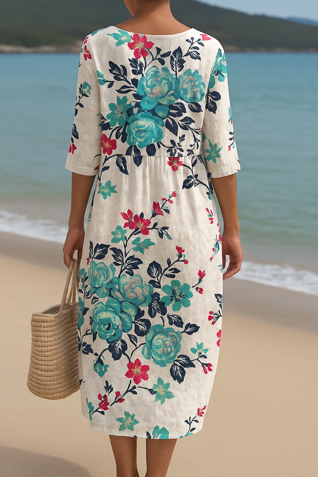 Maud™ | Long white dress with turquoise flowers