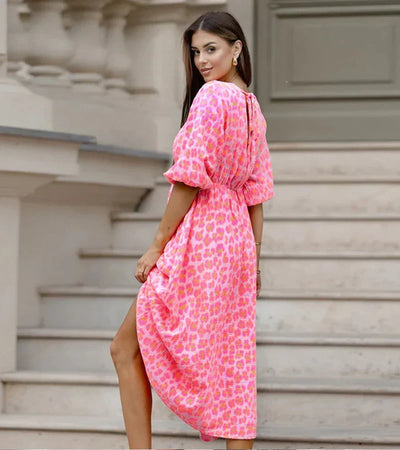 Sala™ | Long Printed Dress with V-Neckline
