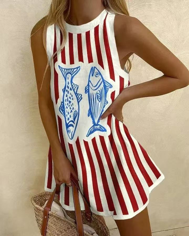 Mini dress with fish print