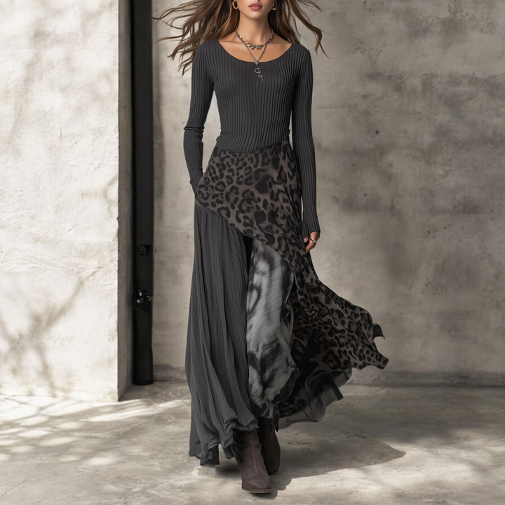 NKEM™ | Long Dress with Elegant Leopard Print & Flattering Flow