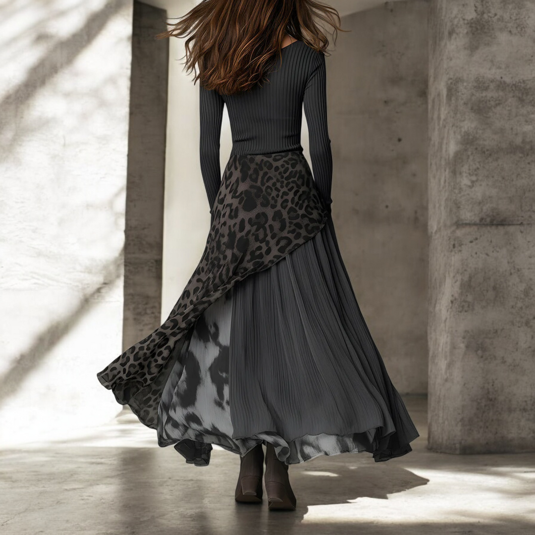 NKEM™ | Long Dress with Elegant Leopard Print & Flattering Flow